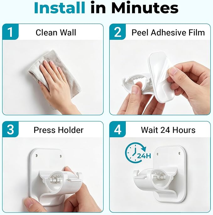 No Drill Curtain Rod Brackets-20LB, 6 Pack Self Adhesive Curtain Rod Holder | Peel and Stick Wall Hooks, Renter Friendly Upgrades for Apartment, Kitchen, Bathroom, Dorm, and RV, Housewarming Gifts