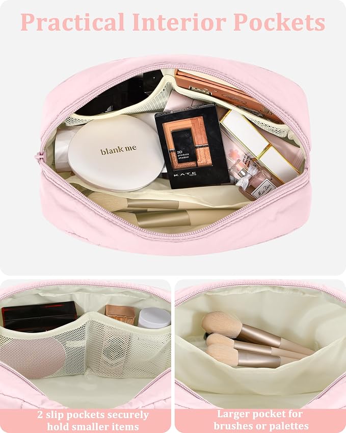 Makeup Bag Cosmetic Bag Travel Toiletry Bag for Women Puffy Padded Cosmetic Pouch Purse Wide-open Makeup Organizer Case Travel Essentials