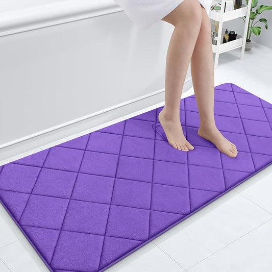OLANLY Memory Foam Bath Mat 59x24, Ultra Soft and Absorbent Bathroom Rugs | Purple, Quick Dry, Machine Washable Shower Bath Rugs, Comfortable Bath Carpet for Bathroom Floor, Tub and Shower