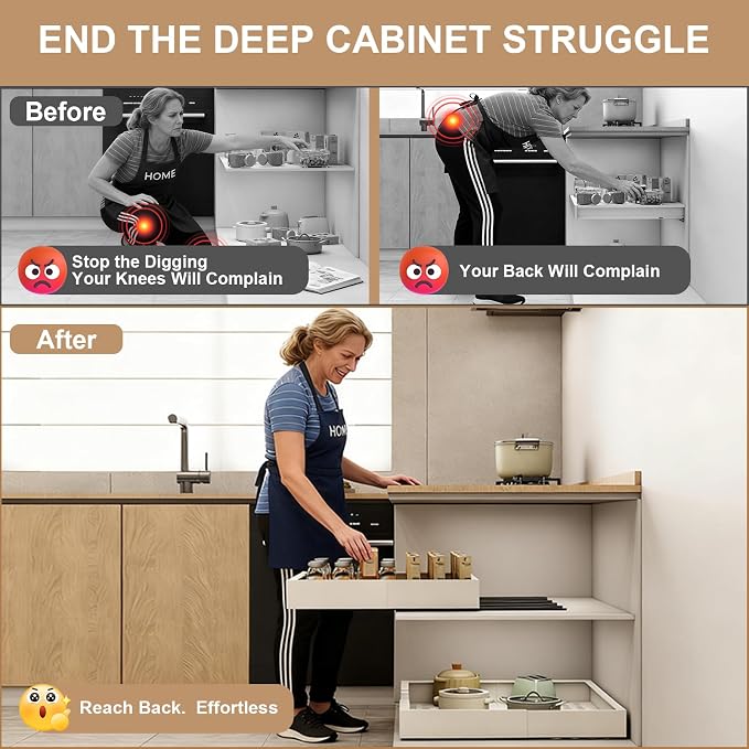 Fokyfok Pull out Cabinet Organizer,7"-11"W, 17"-24"D,Expandable,Adhesive | No Drill,Adjustable Slide out Drawers for Kitchen,Pantry,Roll out Shelves,for Cabinets Without Lip,Bathroom,White,1PC