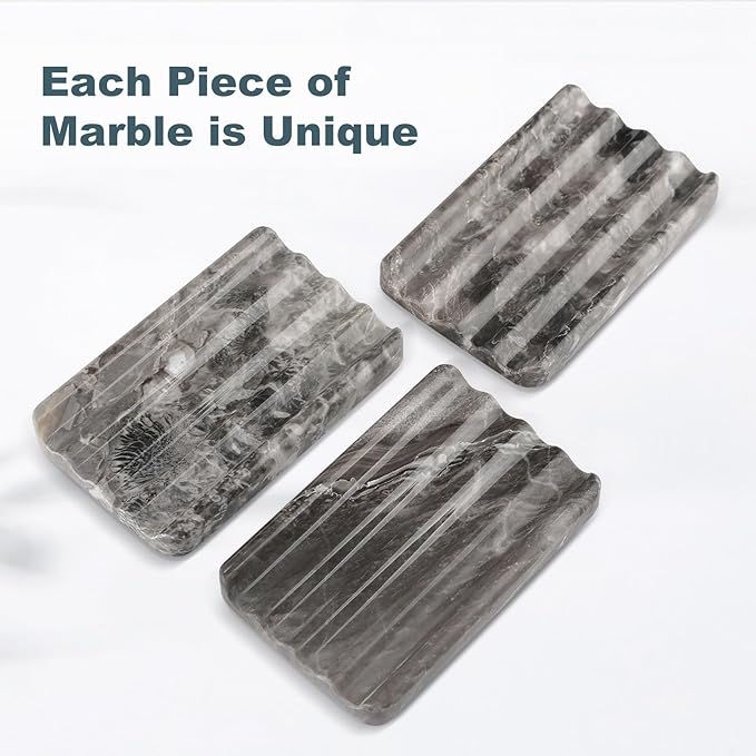 Karibiber Marble Soap Dish, Bar Soap Holder Shower, Brown Soaps Saver with Water Ripple Design, Easy Cleaning Stone Sponge Holder for Kitchen Sink，Bathroom, Executive Natural Stone Soap Tray