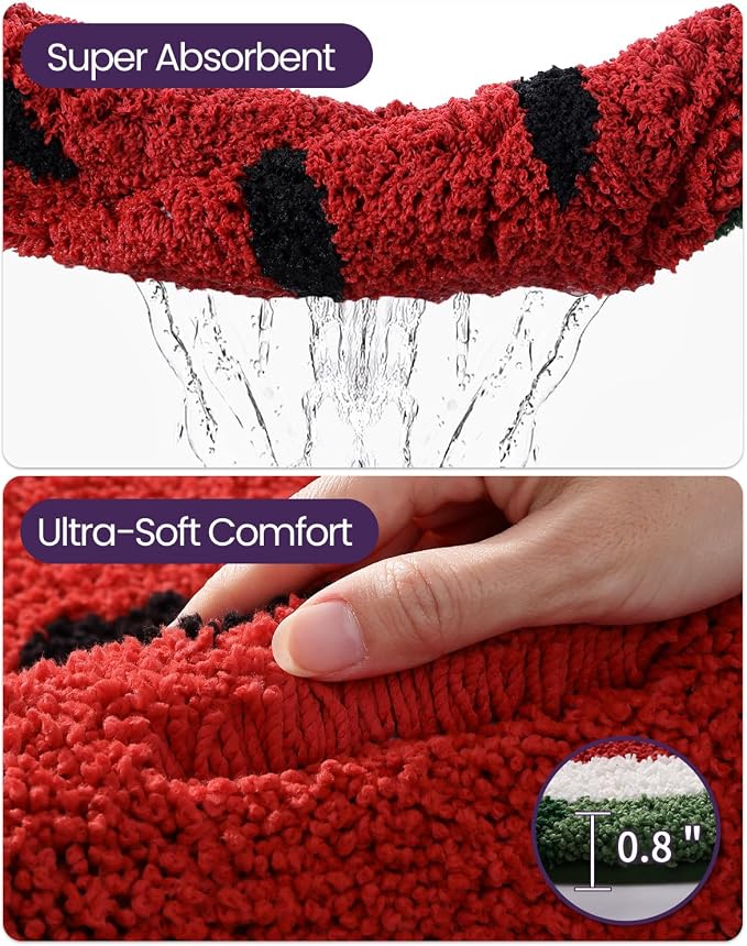 DEXI Cute Watermelon Bath Mat, Half Round Fruit Bathroom Rugs 36x20 | Soft and Absorbent Microfiber, Non Slip, Machine Washable Bathmat for Shower Floor, Bedroom, Kids Room, Home Decor