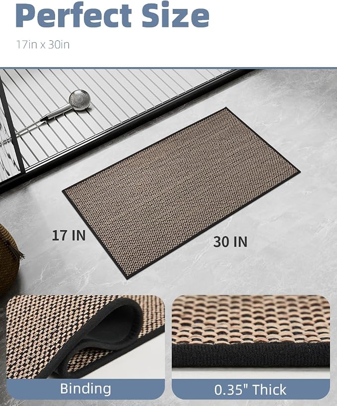 PADOOR Non-Slip Bath-Mats for Bathroom, Rubber-Backing Braided Absorbent Bathroom Mat Machine Washable Thin Bathroom Rugs Fit Under Door Quick Dry Bath Rugs for Floor, 17''x30'' Black