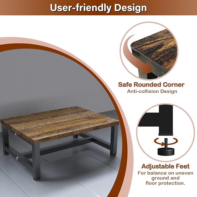 Wooden Step Stool for Toddlers Kids and Adults, Heavy Duty Stepping Stools with 300 LB Load Capacity, Foot Step Stool for Bed, Bedroom, Living Room, Bathroom, Kitchen- Rustic Brown & Black