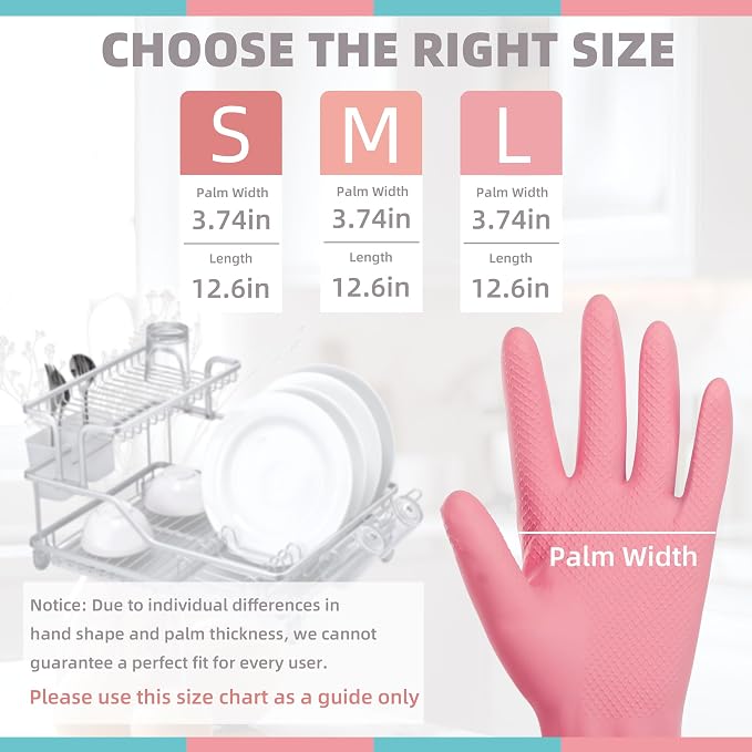 Xgunion Rubber Cleaning Gloves for Dishwashing-5 Pairs Colorful Reusable Household Cleaning Glove for Washing Dishes and Kitchen Cleaning Non-Slip Grip Dish Gloves for Women Men (Large)