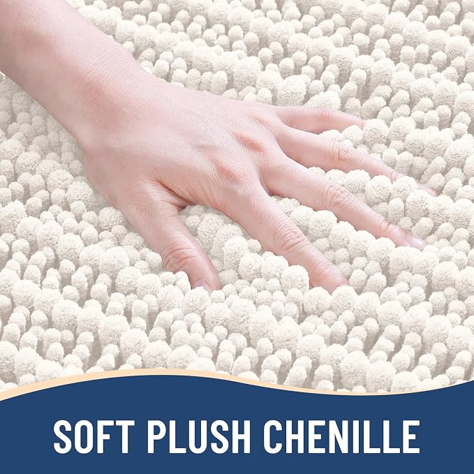 Arotive Bathroom Rugs Mat 34x21, Soft Absorbent Chenille Shaggy Bath Mat | Ivory, Machine Wash Dry, Bath Rugs for Bathroom Floor, Tub and Shower, Home Decor Accessories