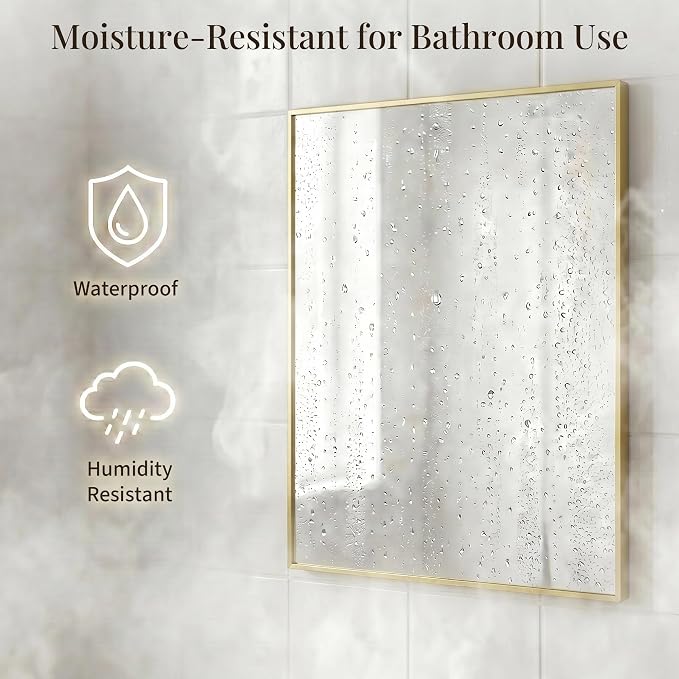 2-Pack 24"x36" Satin Gold Framed Bathroom Vanity Wall Mirrors | Taller Vanity Pair, Balanced Twin-Sink Look, Matching Finish Across Rooms, Vertical/Horizontal Hanging, Tempered Glass
