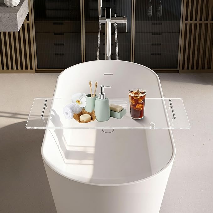 Clear Acrylic Bathtub Tray with Handles, Multiple Sizes Bath Tray, Bathtub Caddy for Bathroom Spa (35.4 * 9.45in)