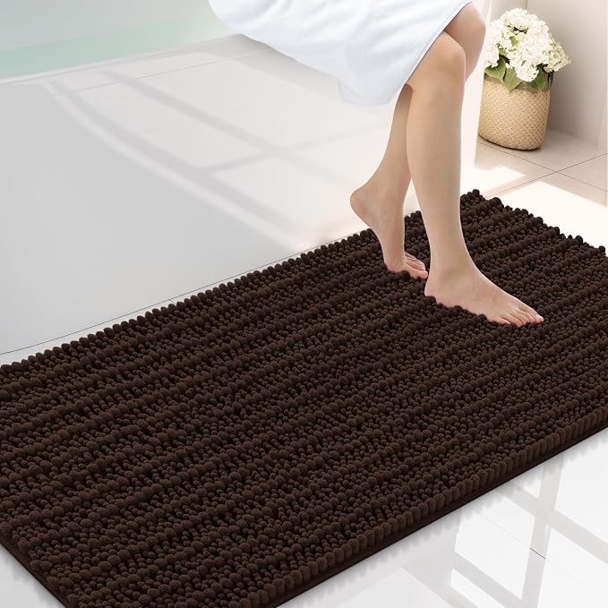 Smiry Bathroom Rugs 40X24, Extra Soft Rubber Backing Chenille Bath Mats | Brown Machine Washable Non Slip Quick Dry Bath Mats for Bathroom Floor, Tub, Shower, Home Decor Accessories