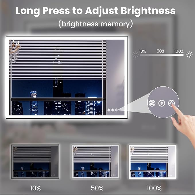 WTTY 40"x32" LED Bathroom Mirror with Black Frame | Aluminum Alloy Framed, Anti-Fog, Dimmable, 3 Color Temperature, Memory Function, Tempered Glass, Lighted Vanity Wall Mirror