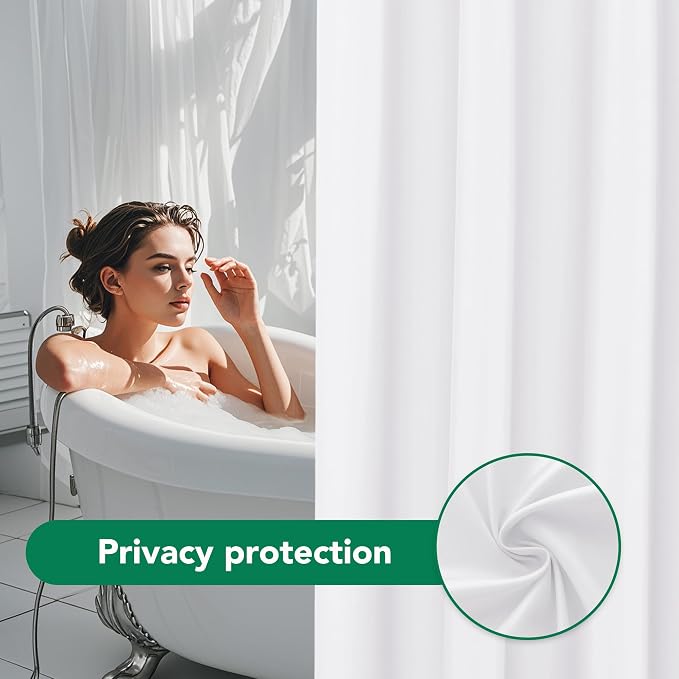 Biscaynebay Fabric Shower Curtain Liner 72x84 Inch-White Waterproof Extra Long Bathroom Curtains-Hotel Quality Soft Soild Polyester Shower Liners Machine Washable