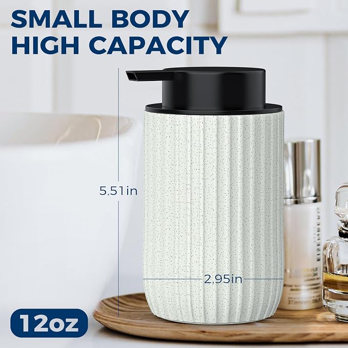 Ceramic Foaming Hand Soap Dispenser, 12 oz Bathroom Soap Dispensers - Beige | Lotion Dispenser for Kitchen, Refillable Matte Streaks Soap Dispenser with Large Pump