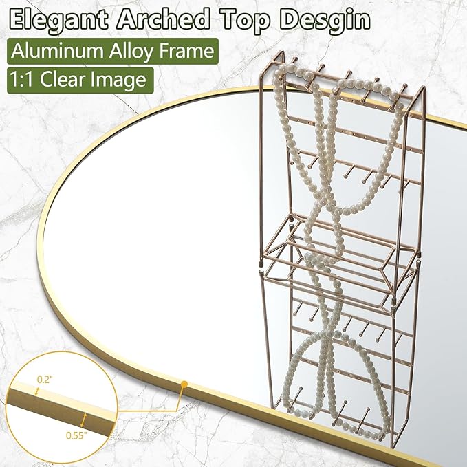 Dewfig Arched Full Length Mirror, 86"x46" Large Floor Mirror, Gold | Aluminum Alloy Frame Oversized Full Body Mirror, HD Shatterproof Tempered Glass, Lean/Stand/Wall for Living Room,Bedroom