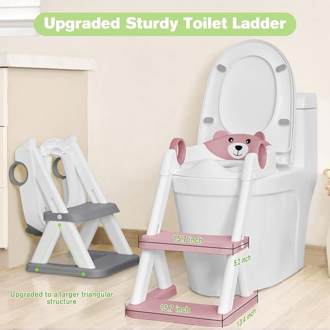COOSEYA Toilet Seat, Potty Training Seat for Toddler, Upgraded 2-in-1 Potty Toilet Training for Boys and Girls, Waterproof Cushioned Mat with Non-Slip Step Stool