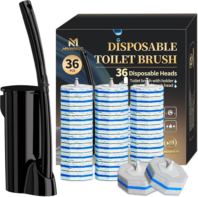Disposable Toilet Bowl Brush with 36 Count Refills, Toilet Cleaning Stick,Toilet Bowl Cleaner Holder and Set, Toilet Cleaning System Starter Kit