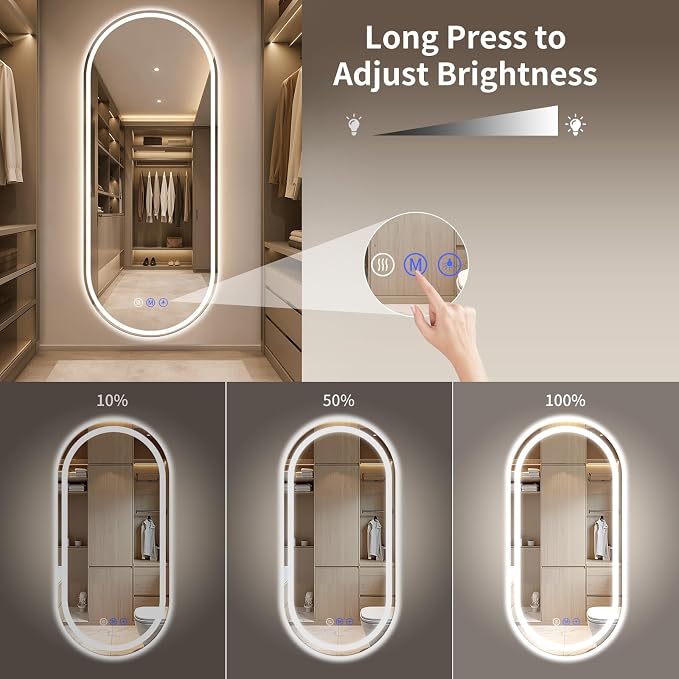 Oval LED Bathroom Mirror, 34"x 76" Led Full Length Mirror | Frameless Large LED Mirror with Front Light & Backlit, Anti-Fog, Dimmable Wall Mounted Lighted Mirror, Smart Bathroom Mirror