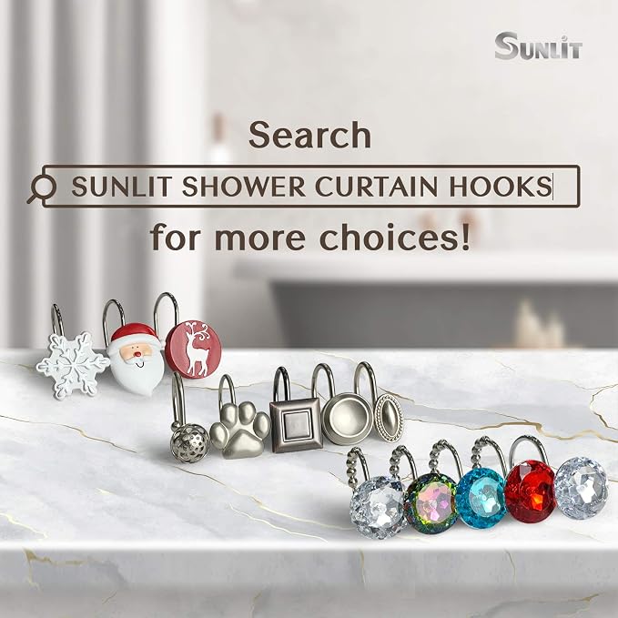 Sunlit Luxury Design Round Red Diamond Crystal Gem Bling with Glide Balls Shower Curtain Hooks, Rust Proof Metal Rhinestones Glam Shower Curtain Rings-12 Pack