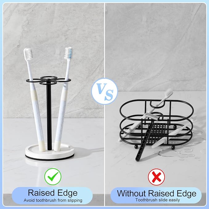 Luxspire Toothbrush Holder Stand, 4 Slots, Matte Black | Stainless Steel Tooth Brush Holder with Diatomaceous Earth Base, Toothbrush Holders for Bathrooms