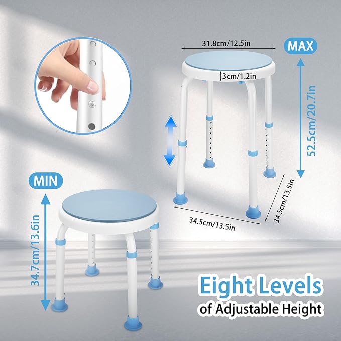 Foldable Adjustable Swivel Bath Seat Bathroom Bathtub Shower Chair Stool for Elderly and Disabled, Seniors Tub Transfer Bench for Inside Shower (Blue, Rotating Model)