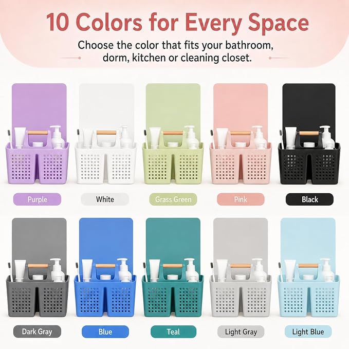 Portable Shower Caddy Basket with 3 Compartments and Handle, Pink | Plastic Divided Toiletry Caddy for Dorm Bathrooms, Skincare, Makeup, Vanities, Gyms, Locker Rooms and Shared Spaces