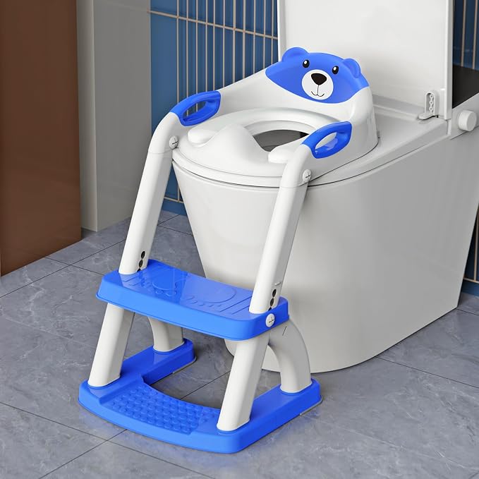Potty Training Toilet for Toddlers, 2-in-1 Potty Training seat, Anti-Slip | SKYROKU, Fits Round & Elongated Toilets, 6 Heights, Splash Guard, Foldable, Holds 200+ lbs, Step Stool, Dishwasher Cushion