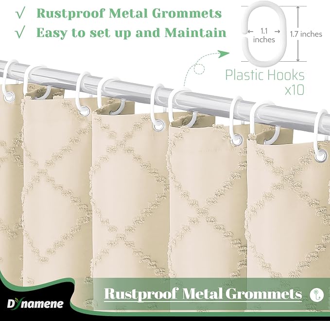 Stall Boho Farmhouse Shower Curtain Tufted Geometric 54"x78" Beige | 54 x 78 inch Long, Elegant Tassel, Lightweight Textured Fabric, Water Repellent, Washable, for Narrow Bathroom/Dorm 10 Hooks
