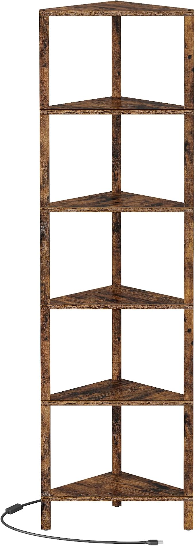 TUTOTAK Corner Shelf with LED Light, 6-Tier Corner Bookshelf | for Small Space, Narrow Display Corner Shelf Stand with Storage Rack, for Living Room, Bedroom, Brown BS05BC006L