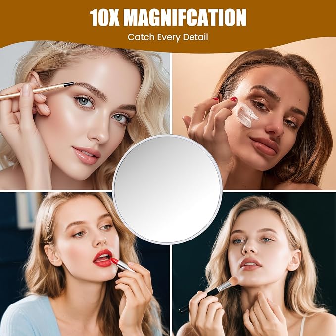 Rechargeable Vanity Mirror with Lights, 3000mAH Battery, 16"×12.4" LED Makeup Mirror, 10X Magnification, Smart Touch with 3-Color Lighting, 360° Rotation, Lighted Up for Makeup Desk, Bedroom (White)