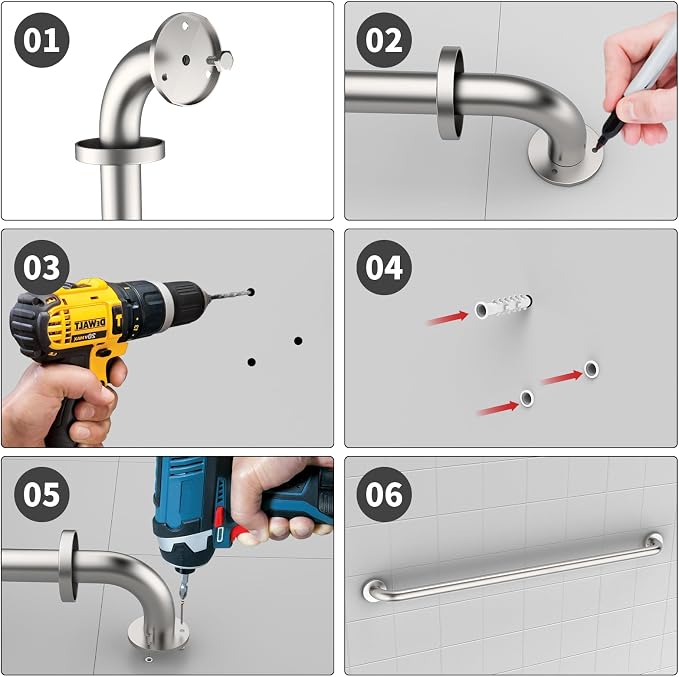 ZUEXT 42 Inch Extra Long Brushed Nickel Stainless Steel Shower Grab Bar | Concealed Wall Mounted Shower Handle Grab Bars, Support Rail for Bathtub Shower Toilet, Seniors Elderly Handicap Safety