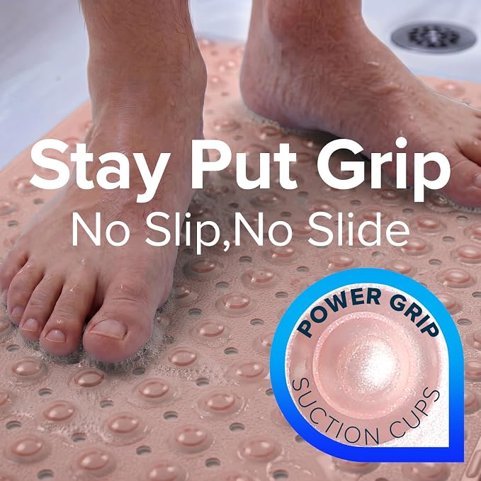SlipX Solutions 39x16 Extra Long Non Slip Bath Mat, Tub & Shower, Coral | Anti Slip Mat for Elderly & Kids Bathroom, 30% More Coverage, 200 Suction Cups, Hundreds of Drain Holes