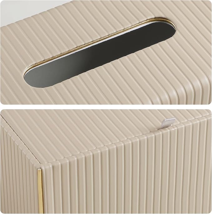 Extra Large Rectangle PU Leather Tissue Box Cover with Magnetic Closure, Decorative Tissue Holder & Storage Container for Bedroom, Living Room, Dining Room, Bathroom, Countertop, Desk & Office (Beige)