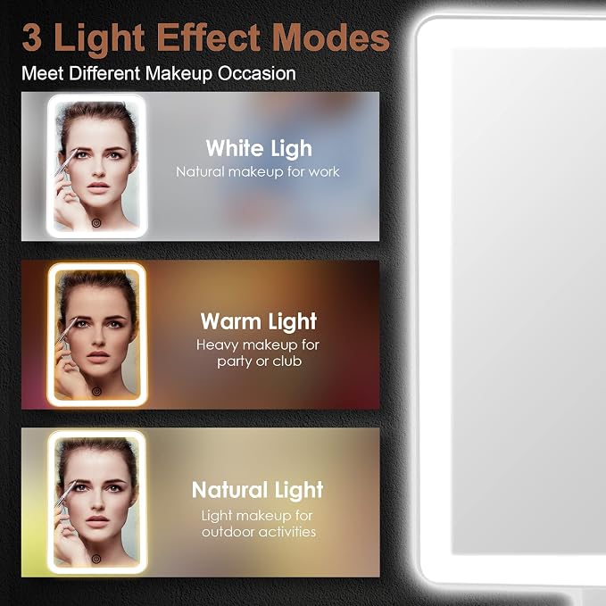 COSMIRROR Lighted Makeup Vanity Mirror with 72 LED Lights 3 Color Lighting | 10X Magnifying Mirror, Dual Power Supply, 180 Degree Rotation Cosmetic Tabletop Light up Mirrors