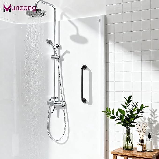 16 Inch Anti Slip Shower Grab Bars, Munzong Oil Rubbed Black Bathroom Bar | Toilet Rail Support for Bathtubs and Showers Knurled Handicap Balance Bar Safety Hand Rail Support Elderly Senior Assist