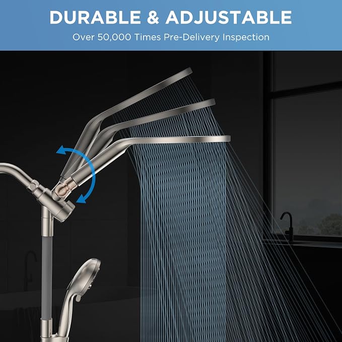 Dual Handheld Shower Head Combo, 2-in-1 Rain Shower Heads System 8 Inch Rainfall Shower Head and 10 Modes High Pressure Hand Held Showerhead with Built-in Power Wash