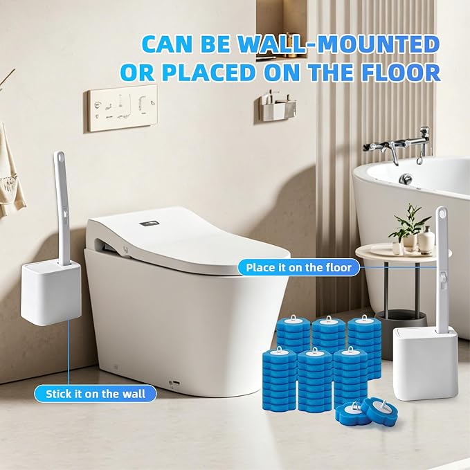 Disposable Toilet Brush with 48 Refills,Toilet Bowl Cleaner,Toilet Cleaning Supplies,Toilet Bowl Brush,Automatic lid-Opening and Closing Toilet Brush with Holder for Bathroom Deep Cleaning & Hygiene