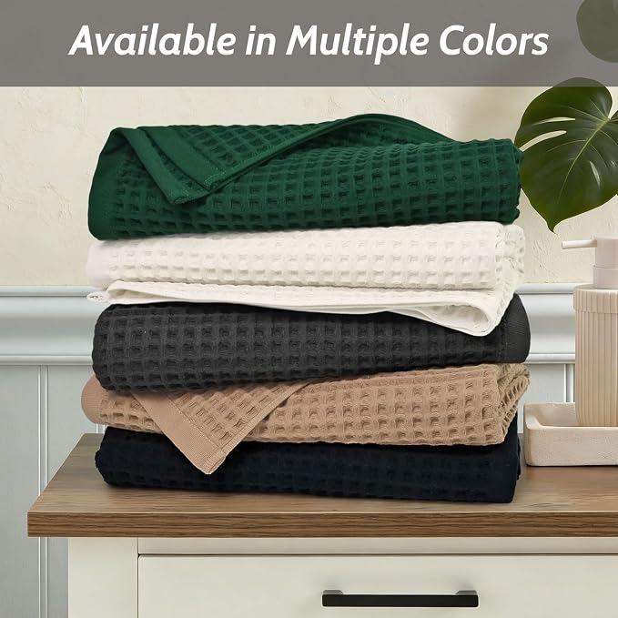 Waffle Bath Towels 2-Piece (Forest Green) - Cotton, Soft, Quick Dry | 31” x 62” Shower Towels for Bathroom Decor, Beach, Guest