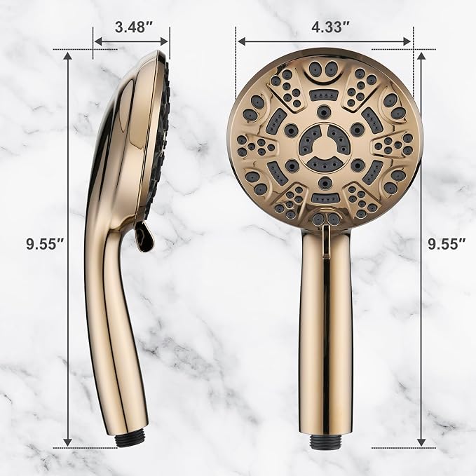 Cobbe 8-Setting Handheld Shower Head, Water-Saving Design, Gold | Trickle Pause Mode, 5ft Stainless Steel Hose, Brass Swivel Bracket, Tool-Free Installation