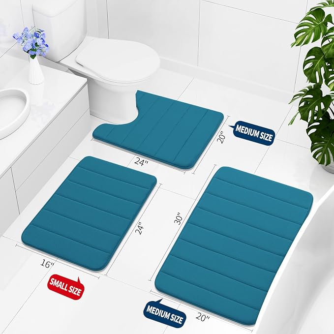 Buganda Memory Foam Bath Mat 30 x 20, Ultra Soft Absorbent Bathroom Rugs | Peacock Blue, Machine Washable Quick Dry Bath Mats for Bathroom Floor, Shower and Tub, Home Decor Accessories