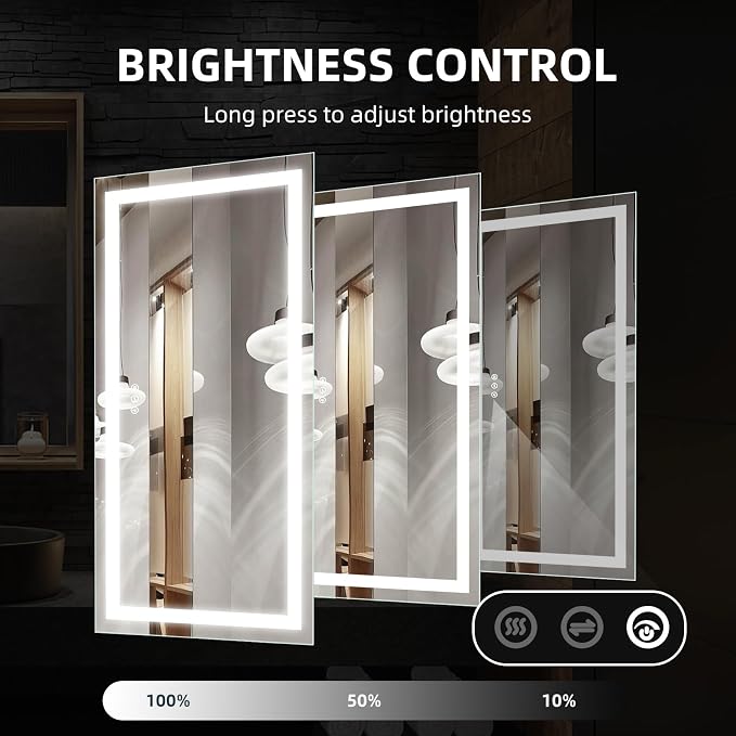 72x36 Inches LED Bathroom Mirror with Backlit & Front Light, Smart 3-Color Dimmable Anti-Fog, 3000k/4000k/6500k Wall-Mounted for Home and Hotel