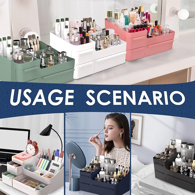 Makeup Organizer for Vanity, Bathroom Countertop Storage Display Boxes Case,Stackable Cosmetic Holder for Jewelry Hair Accessories Beauty Skincare Product Organizing with drawer organizer tray, Black | Skincare Perfume Vologne Organizer with Drawers fo...