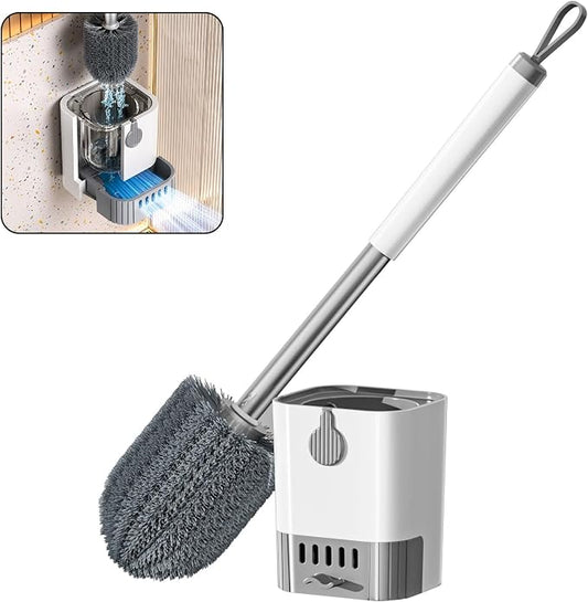 Self-Draining Toilet Brush with Holder, Ventilated Caddy for Quick Dry, No Drip Drip-Free Design, Sturdy Long Handle & Flexible Scrubber for Bathroom Bowl