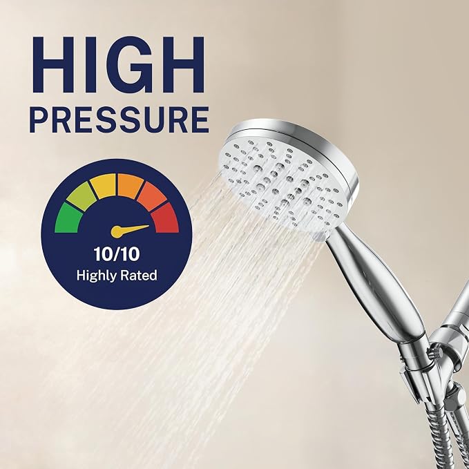 HammerHead Showers® Solid Metal 3-Spray Handheld Shower Head with Extra Long Hose and Shutoff Valve – Chrome - Perfect Dog Shower Head Attachment with 3 High Pressure Sprays - 2.5 GPM