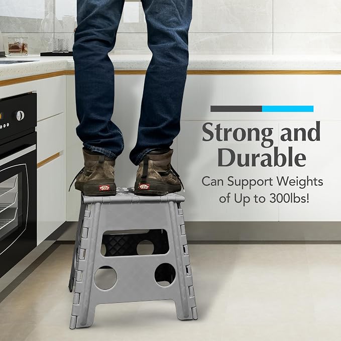 Handy Laundry Folding Step Stool 13 Inch, Grey, Non-Slip Holds 300 lbs | 13 Inch, Grey, Foldable Collapsible Step Stool, Non-Slip, Holds 300 lbs, Kitchen Bathroom Bedroom, Adults