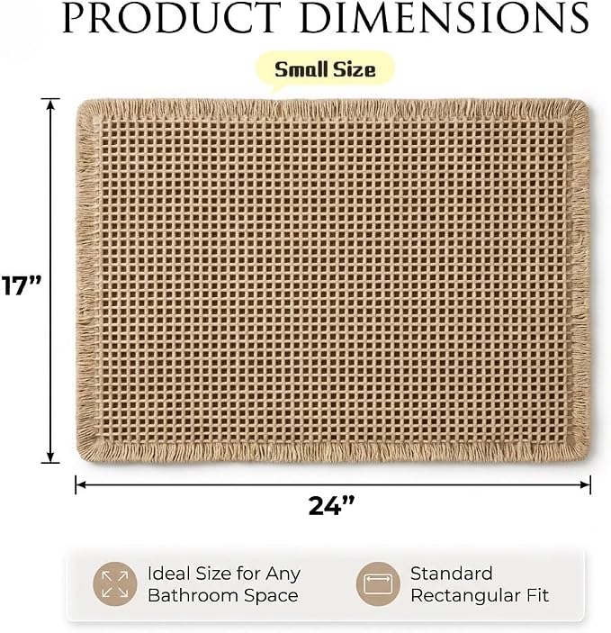 Waffle Bath Mat Beige 24"x17", Boho Woven Modern Bath Mat Rugs, Absorbent Non Slip Bathroom Rugs, Soft Washable Bath Rugs with Tassels for Bathroom, Bedroom, Kitchen, Shower, Tub