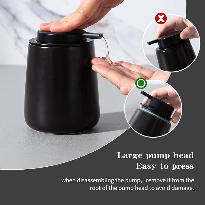 Enra Black Foaming Soap Dispenser, Ceramic Foam Soap Dispenser Bathroom | 12oz Refillable Design With Easy-Press Pump.Sleek Finish Adds Style to Sinks,Countertops Kitchens and Modern Interiors.