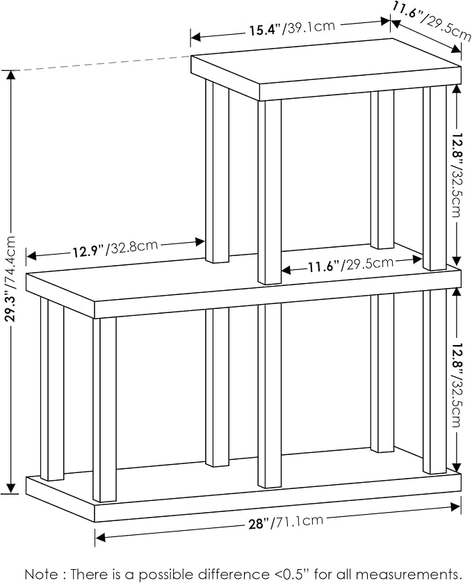 Furinno TURN-N-TUBE Ladder Storage Shelves, 3-Cube Book Shelf, Accent Display Shelf, Toolless Open Shelves, Square Tubes, for Organization and Storage, Living Room, Garage, Home Office, Dark Americano