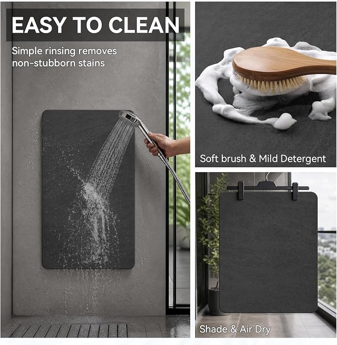 MontVoo -Bath Mat Rug-Rubber Backing Non Slip Quick Dry Absorbent Thin Bathroom Rugs Fit Under Door-Faux Suede Surface Bathroom Floor Mats-Shower Rug for in Front of Bathtub Shower Dark Grey 17"x27.5"