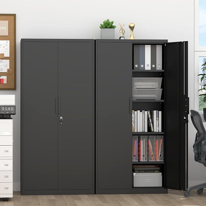 Black Storage Cabinet, Metal Garage Storage Cabinets with Adjustable Shelves, 72.05" H Heavy Duty Tall Cabinet with Locking Doors, Steel Organizer for Basement, School