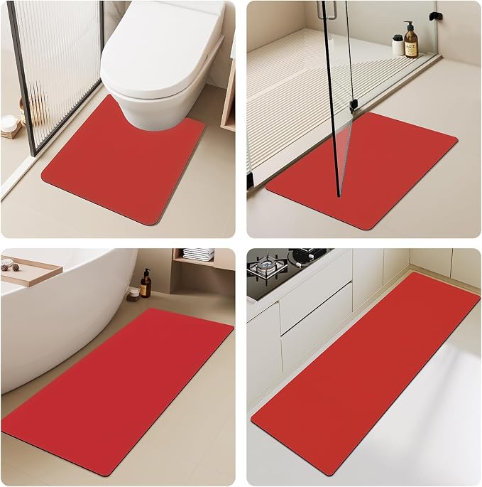 TYUU Christmas Bath Mat, Red Bathroom Rugs Non Slip Washable Thin Absorbent Bath Mat Fits Under Door Bathroom Floor Mat Perfect for Bath, Shower, or Sink 24"x36" Red