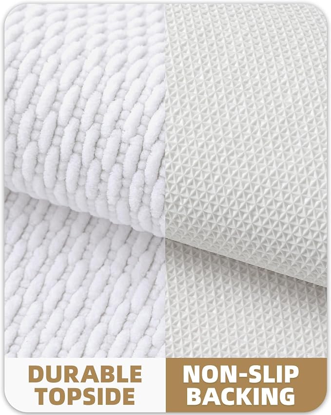 Color&Geometry 24"x36" Chenille Boho Bathroom Rug with Rubber Backing,White | Non Slip Absorbent Bath Mats for Bathroom Floor, Tub and Shower, Thin Fit Under Door, Washable Quick Dry